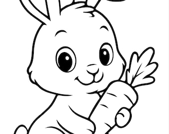 Bunny Coloring Pages for Kids – 12 Printable Black and White – Cute Bunny Activity for Toddlers, Preschool, Kindergarten – Instant Download