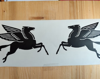 Vinilo retro Mobil 1 Oil Pegasus, juego de 2 pegatinas, calcomanías para coche, decoración de garaje, regalo para aficionados al automovilismo, calcomanía para ventana