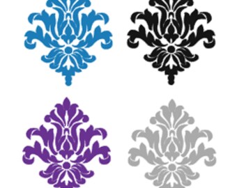 Set of 4 (7"- 10'') Damask Pattern Wall Decals, Damask Wall Decals, Decorative Home Decals, Damask Stickers