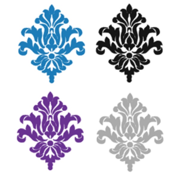 Set of 4 (7"- 10'') Damask Pattern Wall Decals, Damask Wall Decals, Decorative Home Decals, Damask Stickers