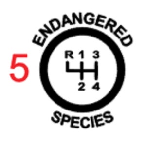 Może przedstawiać: Czarno-biały schemat graficzny wzoru zmiany bieg&oacute;w z tekstem "ENDANGERED SPECIES" wok&oacute;ł koła i liczbą "5" po lewej stronie.