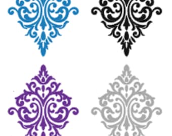 Juego de 4 (2''- 6'') calcomanías de patrón de damasco, calcomanías de pared de damasco, calcomanías decorativas para el hogar, pegatinas de damasco