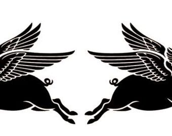 2 pegatinas de vinilo de cerdo volador / Pigasus – Pegatinas para ventanas de coche, garaje y decoración para deportes de motor.