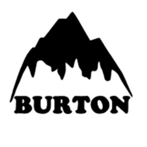 Könnte beinhalten: Schwarzweißes Logo einer Bergkette mit dem Wort "BURTON" darunter.