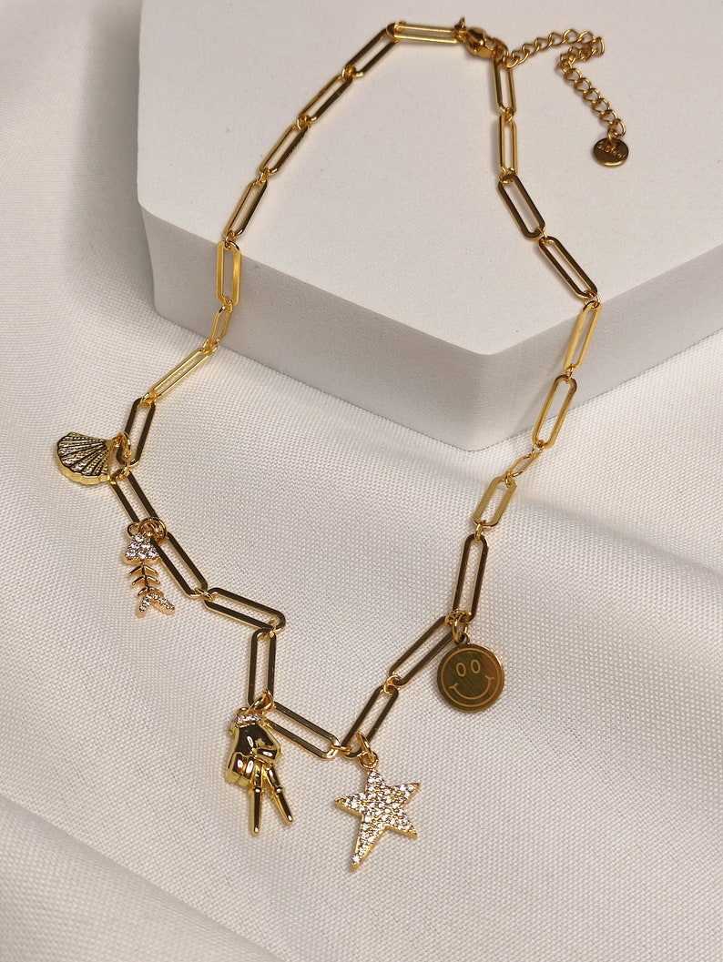 NAOMI Customizable charm necklace, gold multi charm necklace image 3