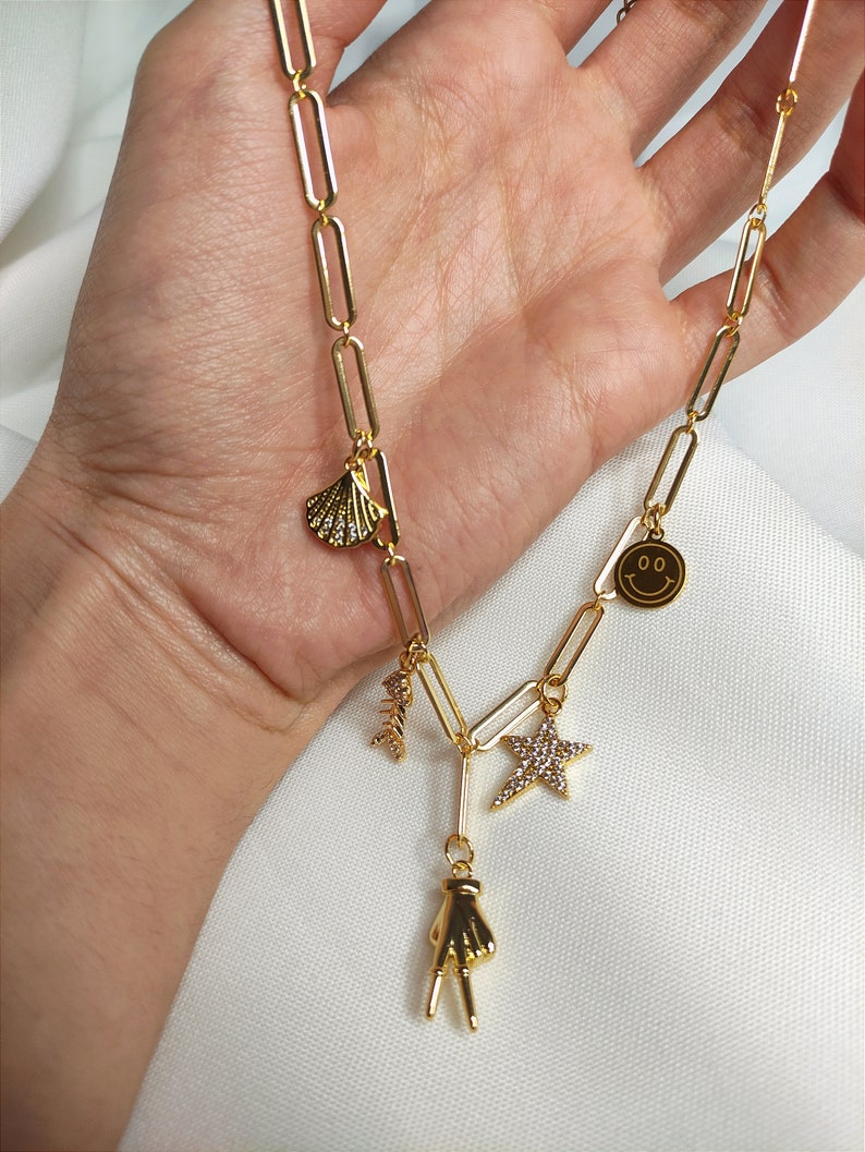 NAOMI Customizable charm necklace, gold multi charm necklace image 5