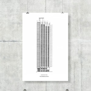 Shakespeare Turm Zeichnung | Hochwertiger Druck | Barbican Ansicht | DIN A5, A4, A3
