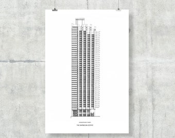 Barbican Estate Shakespeare Tower Drawing  | High Quality Print | Barbican Elevation Illustration | A5, A4, A3