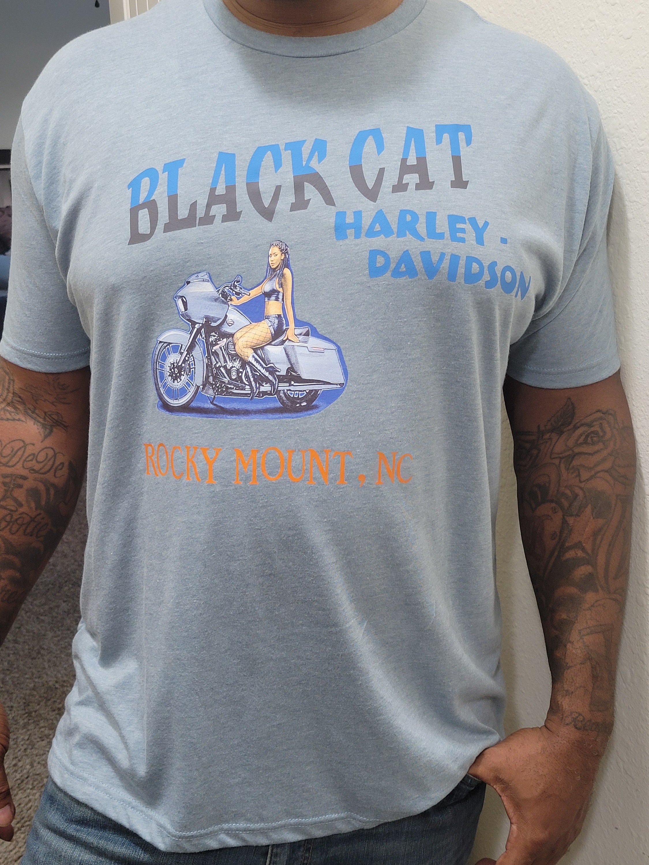 Black Cat Harley Tshirt Etsy