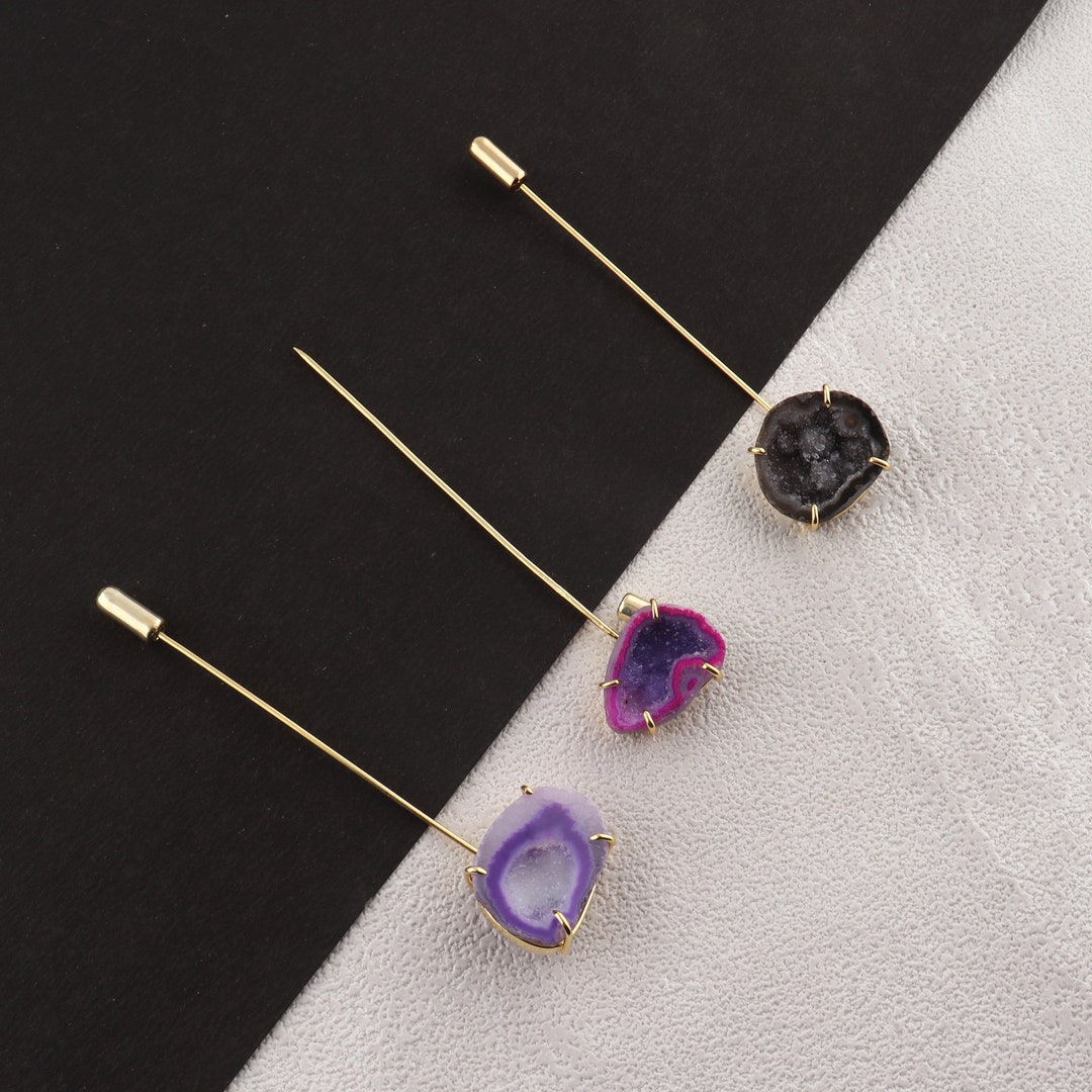 High Quality Geode Druzy Gemstone Lapel Pin Groom Lapel Pin Natural