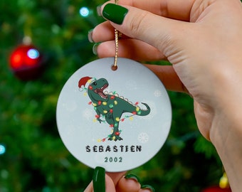 Personalice adornos de dinosaurios, adornos de dinosaurios, dinosaurios de adornos navideños, adorno T-Rex, relleno de medias para niños, regalo personalizado, adorno