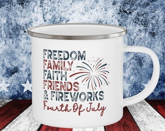 Taza de camping patriótica del 4 de julio, taza de camping patriótica regalo taza de camping de EE. UU., taza de independencia, taza de libertad regalo rojo blanco azul bolsa