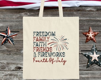 Patriótico 4 de julio bolsa de lona de algodón, regalo de bolsa de asas patriótica, bolsa de asas de EE. UU., bolsa de independencia, bolsa de asas de libertad regalo rojo blanco azul