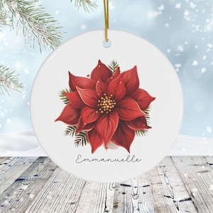 Personalized Poinsettia Christmas Ornament,  Christmas Poinsettia, Red Poinsettia Gift, Poinsettia Holiday, Ornament Poinsettia Christmas