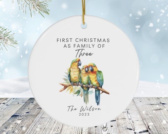 Personalized Parrots Ornament, Family of Three Parrots Ornament, Parrot Family Keepsake, Bird Lover's Gift, Family Unity Ornament, Xmas Gift