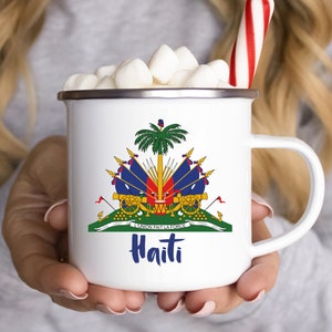 Haitian Flag Enamel Mug, Haitian Culture, Haitian Flag Camping Mug, Haiti Present, Haiti Keepsake, Gift for Haiti Lover, Haiti Gift Idea