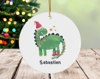 Adorno de dinosaurio de Navidad personalizado para niños, adorno de Navidad para niños pequeños, adorno de dinosaurio lindo para niños, primera Navidad personalizada del bebé