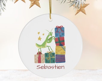 Adorno navideño Mantis personalizado, regalo de Navidad con nombre para niños pequeños, regalo para nuevos padres. Lindo adorno navideño para niños, Navidad amante de los insectos