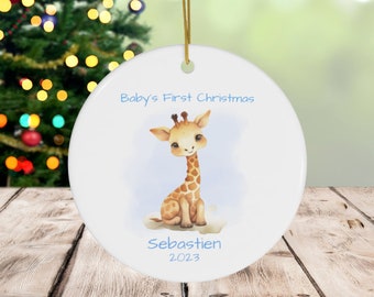 Primer adorno navideño lindo de jirafa del bebé, regalo de adorno de recuerdo, regalo de Navidad del bebé, adorno navideño personalizado para niños, regalo para bebés