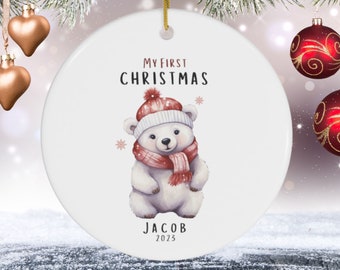 Oso bebé, primer adorno navideño personalizado del bebé, regalo de nombre del bebé, regalo de Navidad para nuevos padres, primera Navidad del bebé 2023, recuerdo del bebé