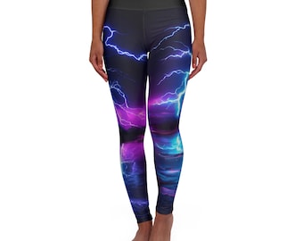 Neon Lightning High Waisted Yoga Leggings (AOP)