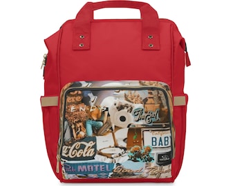Retro Red ~Multifunctional Diaper Backpack