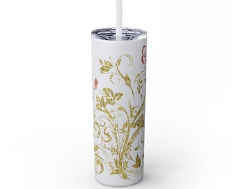 Butterfly Rose ~Skinny Tumbler with Straw, 20oz
