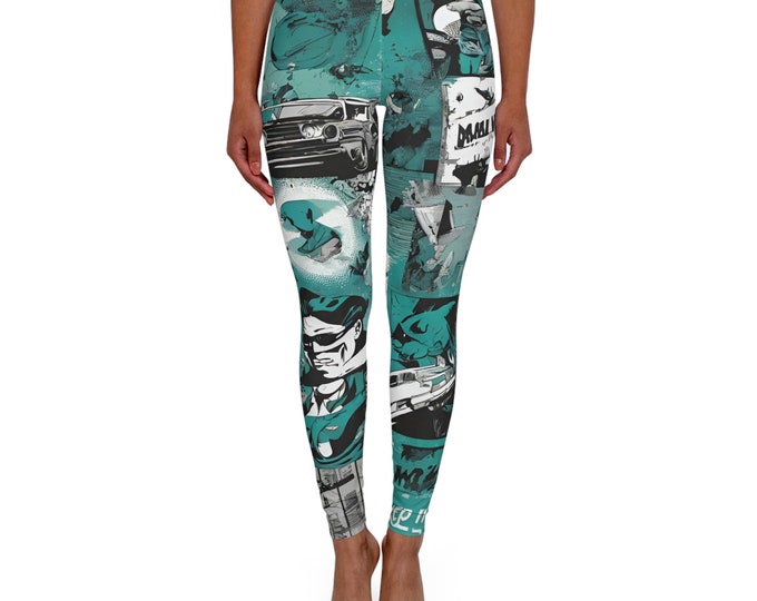 Comic Teal Spandex Leggings (AOP)