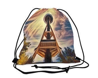 Space Needle Outdoor Drawstring Bag