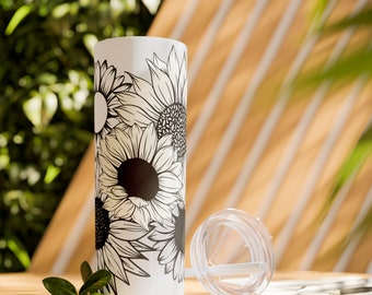 Sunflower Print ~Skinny Tumbler with Straw, 20oz