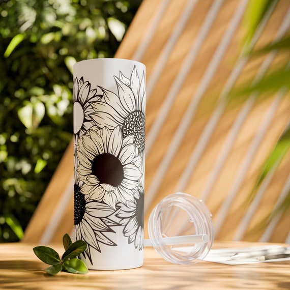 Sunflower Print ~Skinny Tumbler with Straw, 20oz