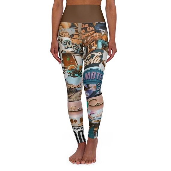 Retro Road - High Waisted Yoga Leggings (AOP)