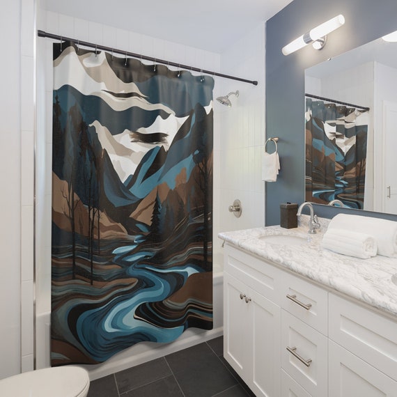 Mountain Teal Shower Curtains