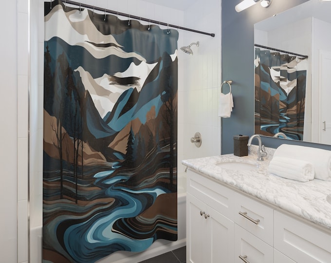 Mountain Teal Shower Curtains