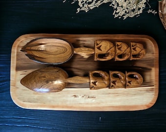 Unique Set of wooden spoons/African spoons/Hand carved spoons/ Zimbabwean serving spoons-38cm