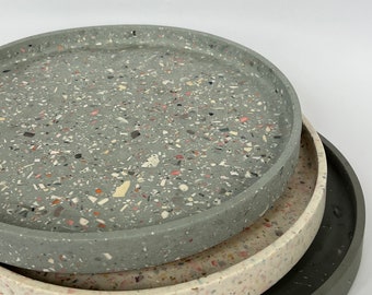 Large Jesmonite Terrazzo Tray | Round Stone Decor, Scandi Minimalist Centerpiece