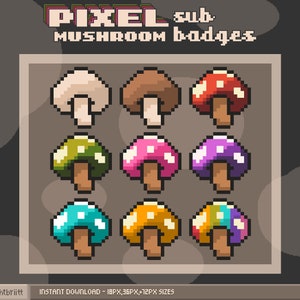 Emblemas Twitch Sub Bit / Pixel Mushroom / Emblemas de 8 bits / Emblemas secundários estéticos Twitch /