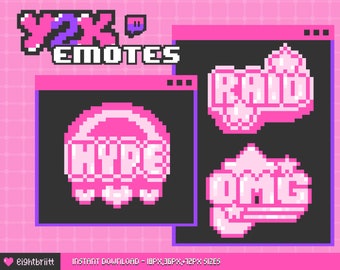 Twitch Y2K Emotes / Pixel 2000s Aesthetic Emoji / 8-bit Pink Badges
