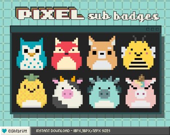 Twitch Sub Bit Badges / Pixel Squishmallows / 8-bit Badges / Twitch cute kawaii pre-made sub badges
