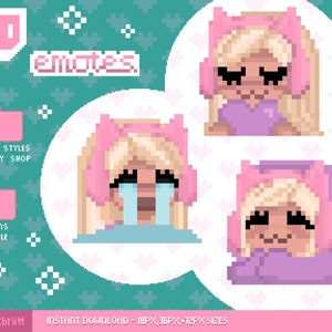 Twitch Pixel Blonde Girl Emotes / Cute Kawaii Chibi Discord Emoji / 8-bit Streamer Kitten Emote