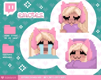Twitch Pixel Blonde Girl Emotes / Cute Kawaii Chibi Discord Emoji / 8-bit Streamer Kitten Emote