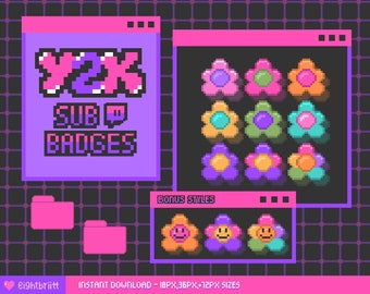 Twitch Sub Badges / Colourful Pixel Y2K / 8-bit cute aesthetic bit badges