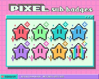 Twitch Star Sub Bit Badges / Pixel Cute / 8-bit Cheer Badges