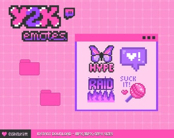 Twitch Y2K Emotes / Pixel 2000s Aesthetic Emoji / 8-bit Pink Badges