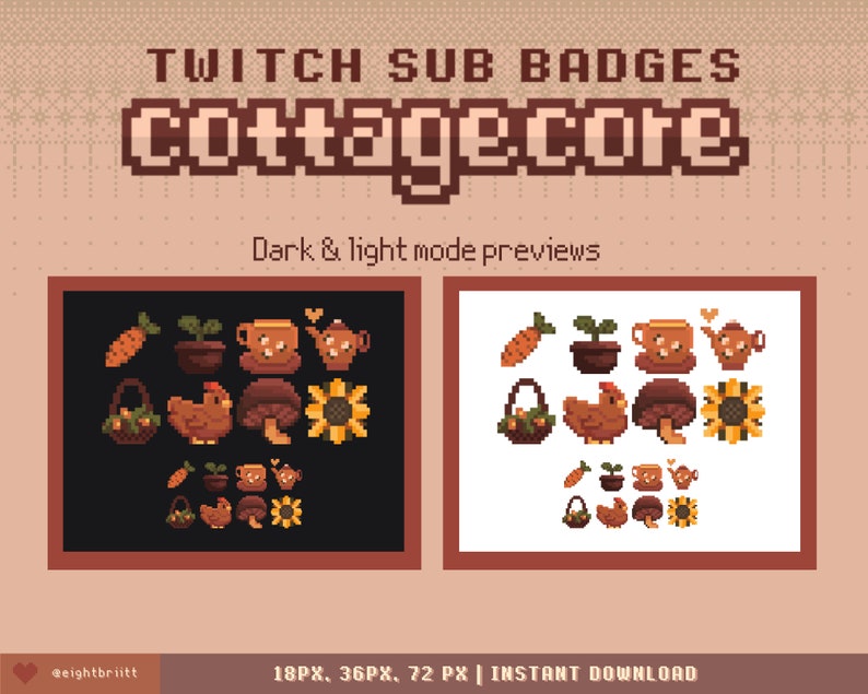 Twitch Sub Bit Badges / Pixel Cottagecore / 8bit Badges / Etsy Hong Kong