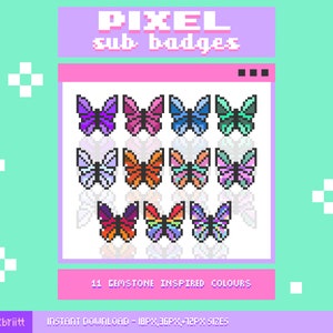 Twitch Sub Bit Badges / Pixel Butterfly / 8-bit Badges / Twitch Y2K sub badges / Pre-made badges