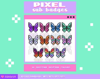Twitch Sub Bit Badges / Pixel Butterfly / 8-bit Badges / Twitch Y2K sub badges / Pre-made badges