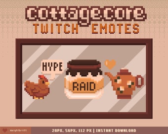 Twitch Cottagecore Emotes / Pixel Aesthetic Emoji / 8-bit cute badges