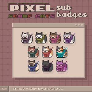 Twitch Cat Sub Bit Badges / Pixel Cats / 8-bit Badges / Twitch cute kitten cheer badges