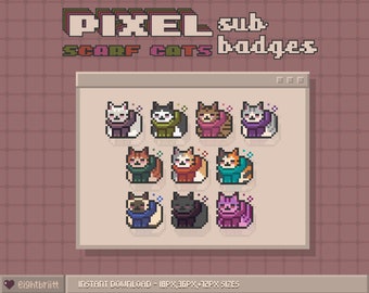 Twitch Cat Sub Bit Badges / Pixel Cats / 8-bit Badges / Twitch cute kitten cheer badges